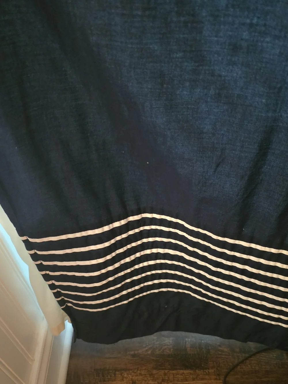 Nautica Navy Stripe Curtains with Neutral Bed Accent